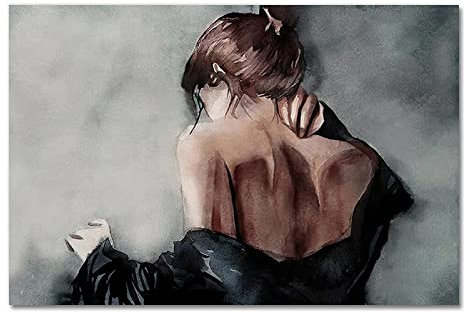 Leinwand Druck Wandbild XXL, Slim Girl Rückansicht Portrait Wandkunst,Leinwand Gemälde Poster Industrial Loft Wanddekoration Bild 50x75cm Rahmenlos