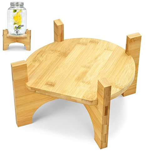 Getränkespender, Wasserspender und Getränkespender-Ständer (natürlicher Bambus). Passend für max. 22,6 cm Glasgetränkespender, Wasserkrug, Glaswasserkrug. Ideal für Zuhause, Partys und Catering-Events