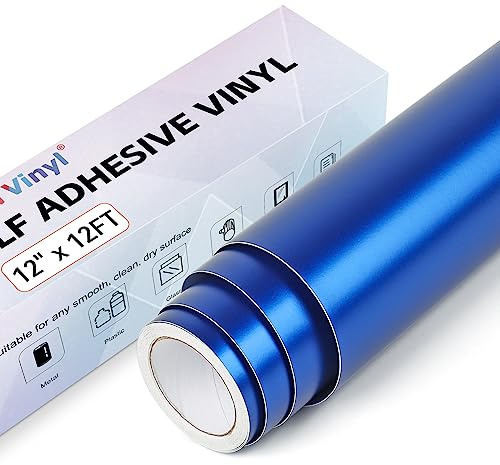 Lya Vinyl Matte Metallic Permanent Vinyl Roll, 12 x 12FT Navy Blue, for Cricut, Silhouette Cameo, Glass, Plastic, Wood, Water Resistant, Indoor/Outdoor