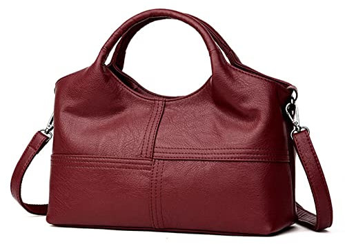 MXDVSN Damen Umhängetasche Reißverschluss Freizeit Leder Einkaufstaschen Ladies Satchel Gepäck Schultertasche Arbeit Handtaschen Multifunktion Crossbody Tasche Red Wine