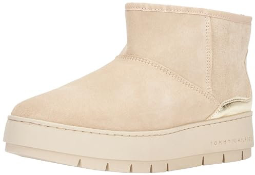 Tommy Hilfiger Women's Metallic Suede Snowboot Fw0fw07850 Ankle Boot, Beige White Clay, 36 EU