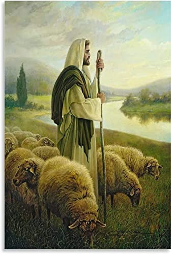 XCPORA Berühmte Greg Olsen Poster《Schafherde 》Wandkunst Greg Olsen druckt Greg Olsen Leinwandmalerei für Heimwanddekoration Bild 50x70cmx1 ohne Rahmen