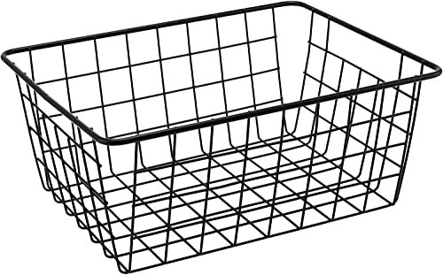 HOMION Large Basket Storage Veg Rack Shlef Multi Purpose Wire Cabinet Storage Basket with Handles Kitchen Fruit Stand Black (1)