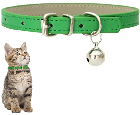 JSKWIKE Weiches Leder Katzenhalsband mit Glocke for Kätzchen 20-26 cm
