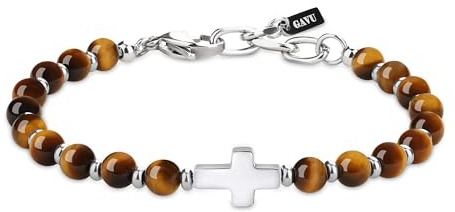 GAVU Kreuz Armband Fur Herren,Herren-Kreuz-Amulet Tigerauge Edelstein-Armband