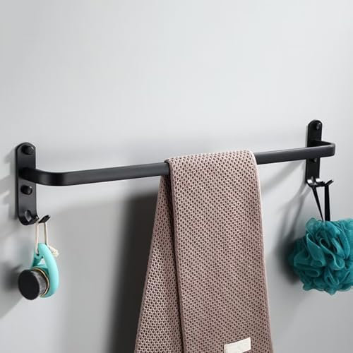 nvdsivee Porte Serviette Salle de Bain sans Percage Porte-Serviettes Murale Noir avec 2 Crochets Barre Serviette en Aluminium Cuisine Noir 1 Couche 70cm