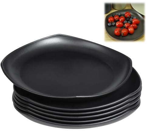 MININUSI 6 PCS Assiette Plate Noir 24cm Réutilisable, Service Assiette de Table Incassable, Service de Vaisselle Moderne, Service Assiette Dessert Assiette pour Salade, Snack, Pâtes, Steak (Carré)