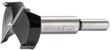 Mollom 44,5mm (1-3/4) Forstnerbohrer mit langlebiger YG8 Hartmetall-Dicke von 2,0mm für präzise Holzbearbeitung. Ideal für Hartholz, Kunststoff und Sperrholz