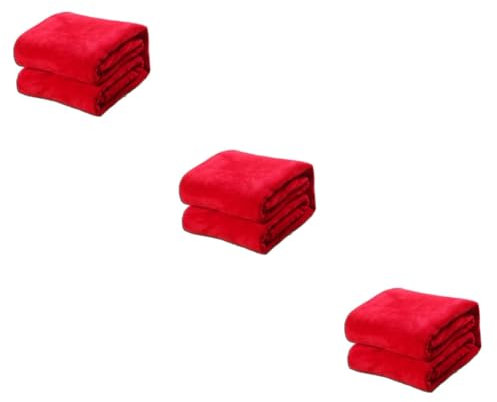 PRETYZOOM 3 Pièces Couverture Flanelle Rose Plaids Animal de Compagnie Shaggy Plaids Tapis Pom Pom canapé Rose décor de Voiture Le Chien Animaux Carte décorer de bébé Sofa Rouge