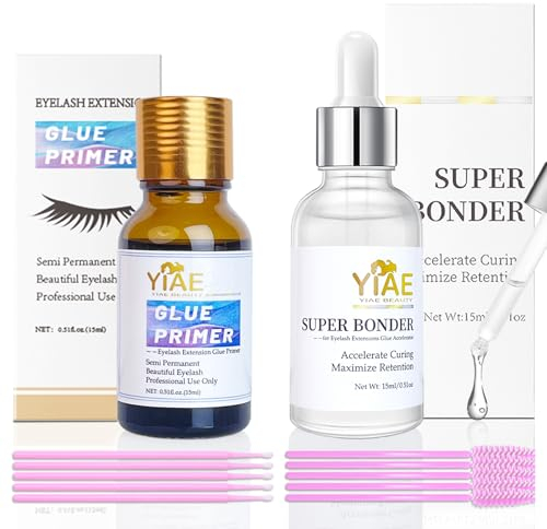 YIAE Lash Bond and Seal Accelerator Kit, Super Lash Bonder for Eyelash Extensions Glue Accelerator & Glue Primer, Maximise Lash Extension Glue Strength, Longer Retention, Reduce Whitening (15+15ml)