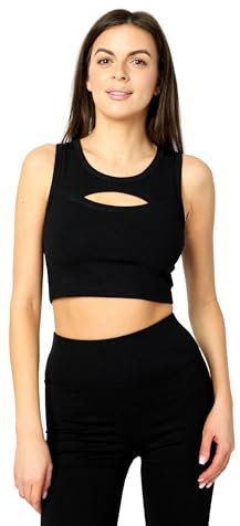 Bellivalini Top Deportivo Mujer Crop Top Neón para Gimnasio Yoga Fitness Correr con Escote en V BLV50-324 (Negro, L)