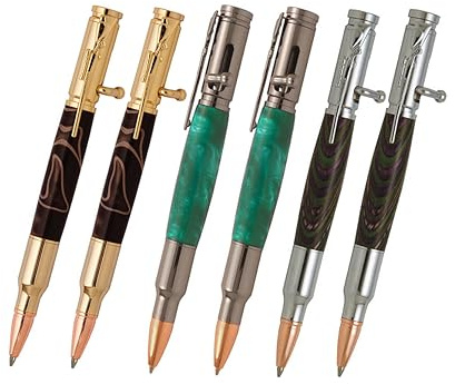 6 Pack 30 Caliber Bolt Action Pen Kits - Mixed color (2 Gold+2 Chrome+2 Gun metal) Bullet Cartridge Hardware Pen Kits Handmade Woodturning Pen Kits