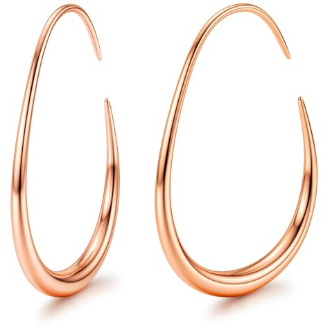 Adramata Creolen Edelstahl Damen - 18 Karat Gold/Weißgold/Roségold, Hypoallergene Große Ovale 25/30/35/40MM Tropfen Ohrringe, RG40