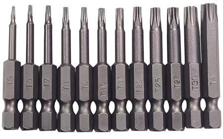 Juego de puntas Torx magnéticas de 12 piezas, juego de puntas de destornillador Torx de 1/4, vástago hexagonal largo T5-T40 de 50mm, cabeza de estrella de acero S2