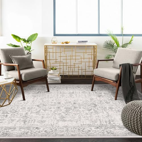 HUGEAR Grau Bereich Teppich 90x150 cm Eingang Teppich Indoor Vintage Wohnzimmer Teppich Küche Waschbar Schlafzimmer Distressed Teppich Grau Floral Tür Matte Retro Akzent Wurf Teppich Esszimmer Bad