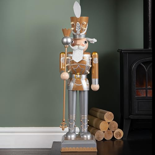Samuel ALEXANDER 80cm Battery Operated Light up Gold Christmas Nutcracker with LEDs