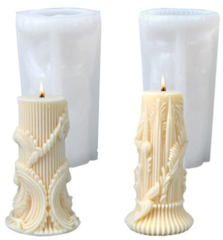 Irtyif Moule Bougie,Moule Silicone Bougie,2 Pièces Moule à Bougie,3D Cylindriques Moule De Noël Pour Bougie,Facile à Démouler,Moule en Silicone Pour Décorations DIY,Cadeaux,Savon Artisanal