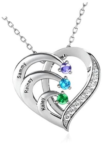 MYSUNBAR Personalisierte Namenskette Silber 925 Halskette Damen Herz Anhänger mit Namen Gravur Mutter Tochter Kette Geschenk für Muttertag