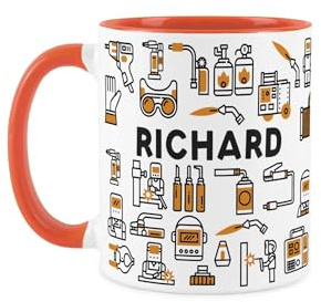 Purely Home Custom Welder Mug - Humourous Welding Tradesman Novelty Gift - Tea/Coffee Orange Ceramic Cup Personalised Present for Welders