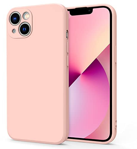 Meliya Coque Compatible pour iPhone 13 6.1”, Étui en Silicone avec Doublure en Microfibre Souple, Conception Spéciale de Bord Droit (Rose)