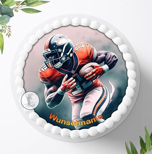 Tortenbild, Zuckerbild Personalisiert mit Wunschnamen zum Geburtstag, NFL Football, Essbares Foto für Torten, Tortenbild zum Geburtstag, Tortenaufleger Ø 20cm - 1970z
