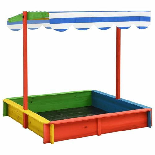 Gecheer Sandkasten aus Tannenholz, verstellbares Dach mit UV50-Schutz, Farbiger Rahmen, für Garten und Outdoor Spielplatz