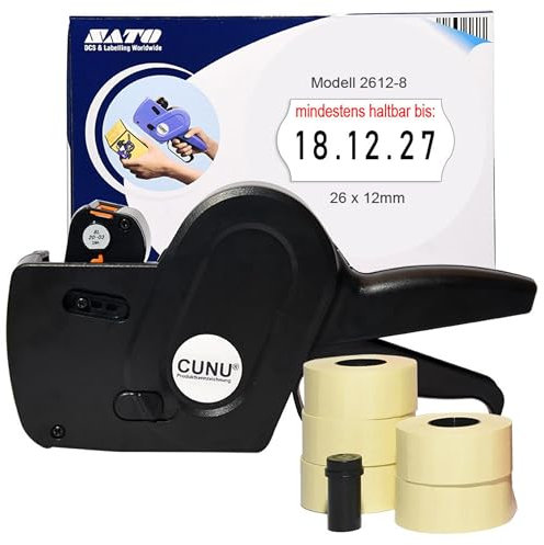 CUNU - Einzeiliger Auszeichner für Preise, Datum, Grundpreise & Chargennummern - Etikettiergerät einzeilig mit 26x12mm Etiketten - Profi Gerät/Maschine geeignet als Datumsauszeichner und Preisdrucker
