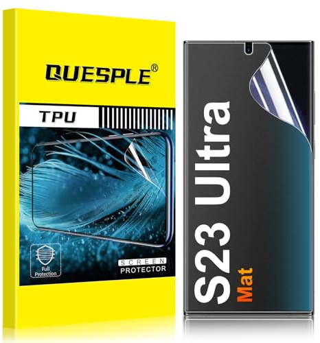 QUESPLE [3 Pièces] Mat Protection écran pour Samsung Galaxy S23 Ultra, Anti-empreintes, Anti-éblouissement Matte TPU Film Protection écran, Sans Bulles, Compatible avec Lecteur d’Empreinte
