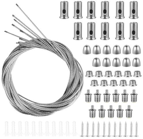11 Piezas Kit de Suspensión Cable Acero de 1,5 mm x 1 m, Cable de Acero Inoxidable Ajustable Fijación para Suspensión de Cuerda Lámparas LED, Paneles de Techo Colgantes