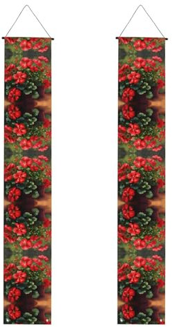 Cartel de porche WZYWHJ con patrón de geranios rojos para colgar en la pared, letrero de puerta, para exteriores, interiores, patio, fiesta, 12 x 71 pulgadas