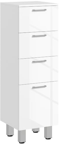 kleankin Badezimmerschrank Schmal mit 4 Schubladen 30 x 30 x 93 cm Weiß | Nischenschrank, Toilettenschrank, Badschrank, Beistellschrank, für Badezimmer, Kleine Räume