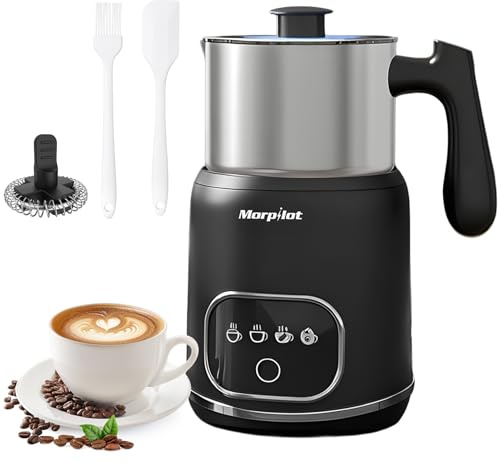 Morpilot Mousseur à Lait Électrique 4-en-1, Grande Capacité 600ml, Mousse Chaude/Froide et Lait Chaud, Milk Frother en Acier Inox avec Design Détachable pour Cappuccino, Latte, Macchiato