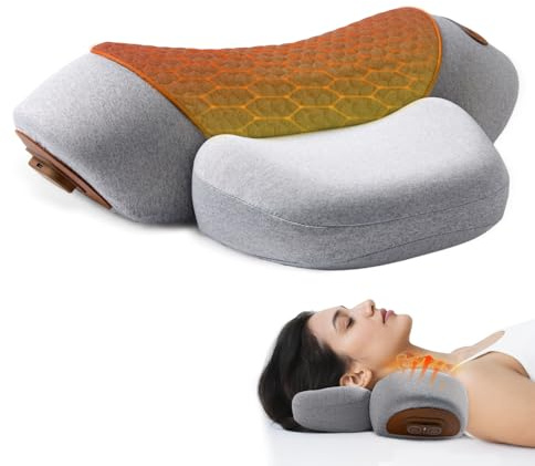 Neck Massager Pillow, 4-in-1 Neck Massager for Neck Pain, Cervical Massage, Heating and Stretching to Relieve Pain, Boost Circulation, and Restore Natural Neck's Alignment (Dark Grey)
