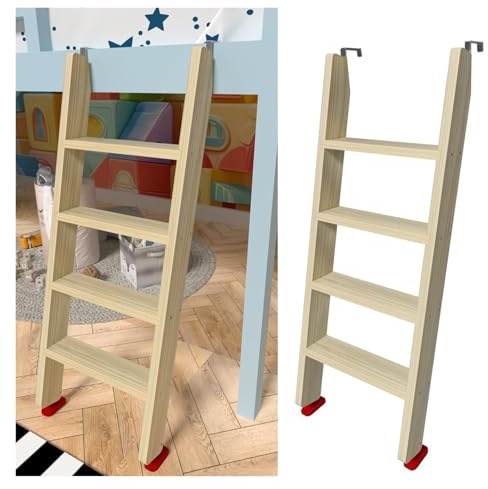 LSSHQ Piedi Scala per Letto A Castello in Legno Pioli Larghi da 3,9 Scala in Legno Massello per Soppalco, Staffe a Gancio e Poggiapiedi Antiscivolo(100cm/39in)