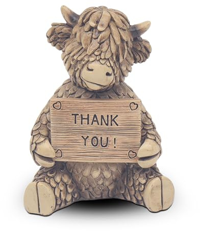 Lesser & Pavey Hughie Highland Cow Thank You Decor Figurine | Appreciation Theme, Heartwarming Design, Display Accent, Fine Detailing, Ideal for Home and Office Decor, Thoughtful Gift