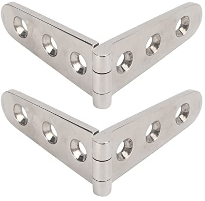 ZESTEFY Pair Heavy Duty Strap Hinges 316 Stainless Steel, Mirror Polished Rust-Proof Marine Grade Hardware, 3 Hole Design for Boat Deck, Door, Gate, Shed & Barn Installation (152x30mm)