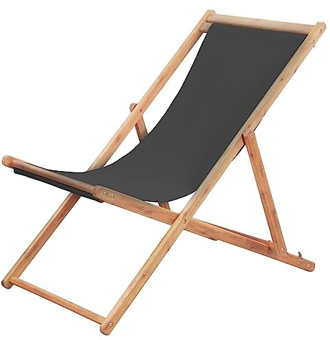Teenpull Strandstuhl Klappbar, Grau, Eukalyptusholz & Stoff, 3-Fach Verstellbar, Gartenliege für Außenbereich, Terrasse, Balkon, Camping
