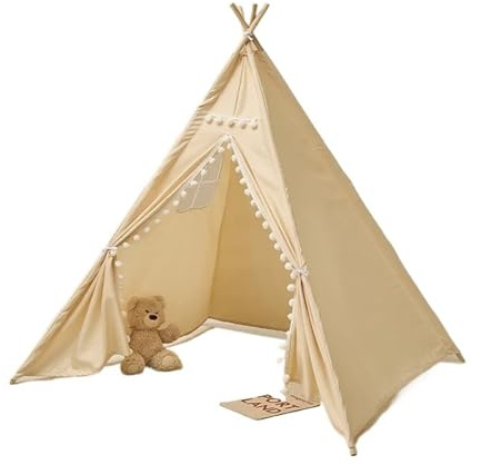 Tipi Zelt für Kinder 1,6 m Kid Spielen Haus Tragbare Kinder Zelte Mädchen Zimmer(Beige)