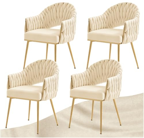 SDXYSTCE Esszimmerstühle mit Armlehne & Goldenen Metallbeinen 4er Set | Samt Polsterstuhl Esstisch Stühle Esszimmer für Küche, Esszimmer, Wohnzimmer und Restaurant - Samt-Weiß