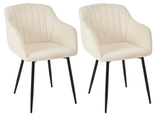 Goeurvant Esszimmerstuhl 2er Set mit Armlehne, Stühle Esszimmer, Polsterstühle aus Chenille, Küchenstuhl mit Metallbeine und Rückenlehne, Creme