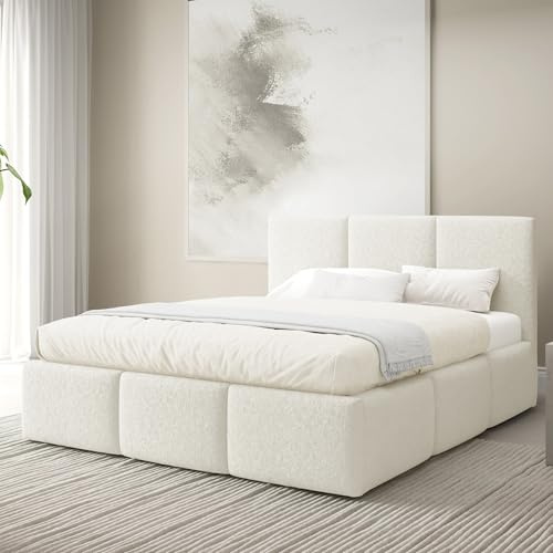 Home Collective Polsterbett Bett Doppelbett mit Bettkasten Bettgestell mit Lattenrost 140x200 160x200 180x200 weich gepolstert modernes Design Schlafzimmer Jugendzimmer Möbel | Creme 180x200 cm