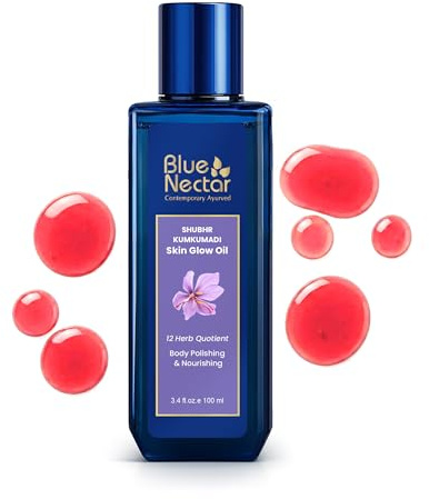 Blue Nectar Kumkumadi Body Oil for Glowing Skin | Moisturizing Body Oil for Dry Skin with Relaxing Aroma | Plant Based Body Oil for Women & Men (12Herbs, 100ml)