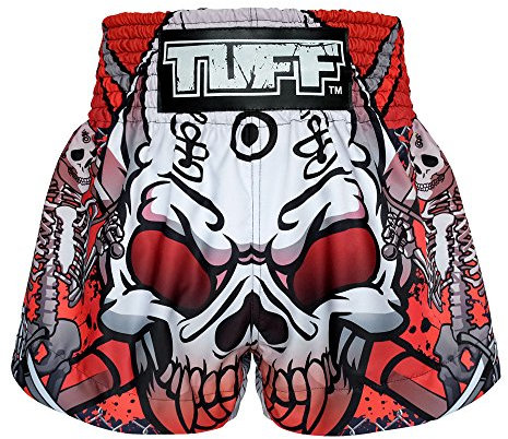 Tuff Boxen Muay Thai Shorts Dragon & Skull, Unisex, Black Skull, X-Large