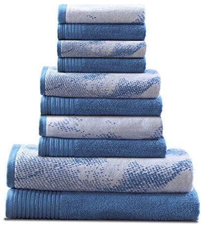Superior Handtuch-Set aus erstklassiger Baumwolle, 10-teilig, einfarbig und marmoriert, umfasst 2 Badetücher, 4 Handtücher, 4 Waschlappen, weiches, saugfähiges, dekoratives