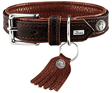 HUNTER CODY Hundehalsband, Leder, rustikal, weich, 60 (M-L), dunkelbraun/cognac