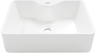 Eridanus Fregadero Rectangular con Orificio para Grifo, Lavabo de baño con encimera de cerámica, Lavabo de Porcelana vítrea para Lavabo, baño, tocador, Blanco Brillante - 490 x 370 x 140 mm