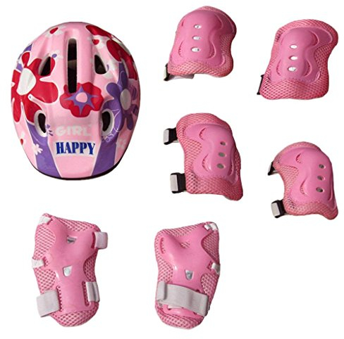 SGerste 7 Kid Kind Erwachsene Roller Skating Roller Skateboard Sicherheit Helm Knie Handgelenk Guard Ellenbogen Pad (Kopf 58–62 cm) Pink