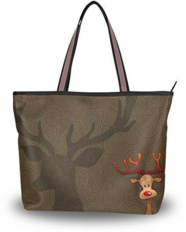 Große Schultertasche Elch Braun mit Reißverschluss Strand Taschen, Mehrfarbig - multi - Größe: Medium