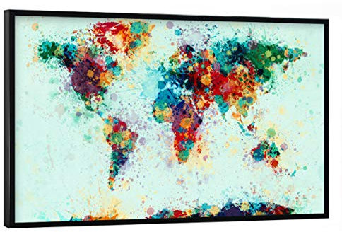 artboxONE Poster mit schwarzem Rahmen 60x40 cm Reise World Map Paint Splashes I - Bild Weltkarte Weltkarte Weltkarte