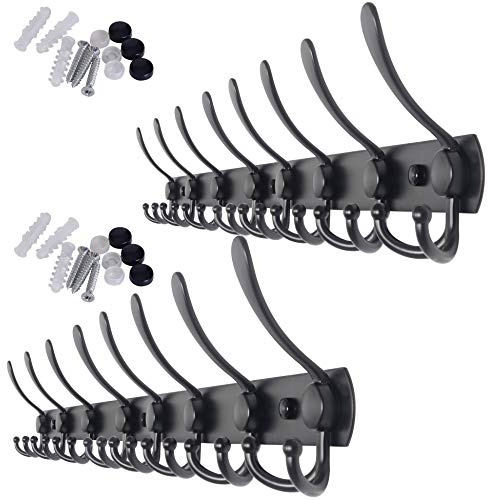 WEBI Coat Rack Wall Mounted Long,8 Tri Hooks for Hanging,75 cm Hook Rack,Hook Rail,Coat Hanger Wall Mount for Clothes,Jacket,Hats,Black,2 Packs